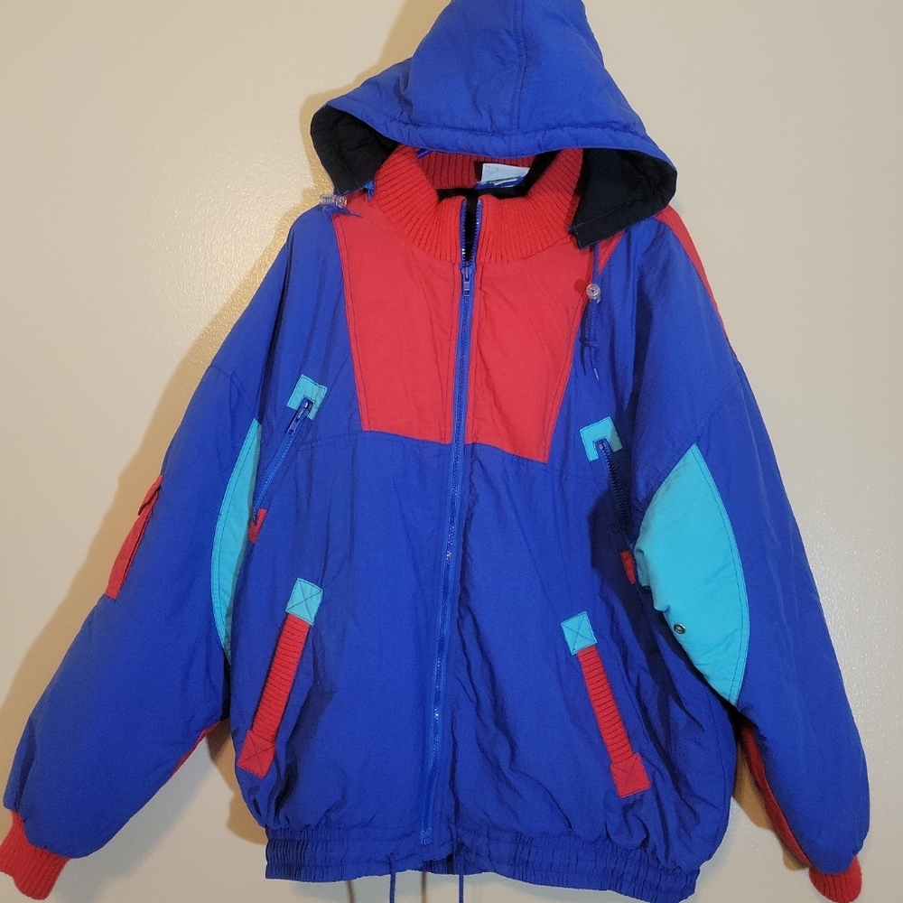 Adidas Winter Coat  Mens XXL Blue Red Colorblock VGT Full Zip Pockets Ski Jacket
